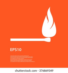 Flat Safety match with flame.  Vector Illustration. Eps 10.