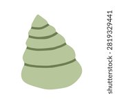 Flat sage green spiral cone sea snail shell vector illustration. Marine ocean element for summer beach patterns, coastal decor, and sea life graphics
