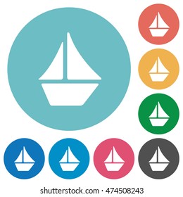 Flat sailboat icon set on round color background.