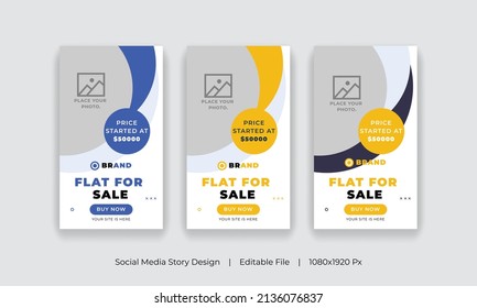 Flat For Sale Social Media Story Template. Real Estate Editable Instagram Story Post Design.