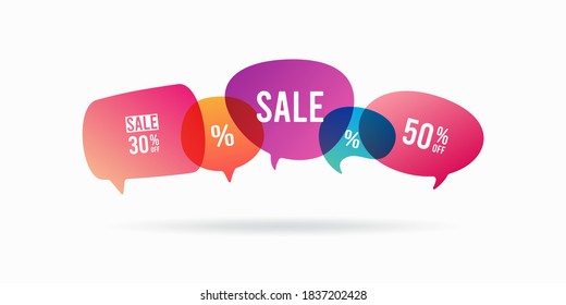 Banderas en forma de burbuja de habla en venta plana. Ilustración del vector