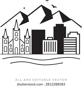 Flat Salt Lake City skyline silhouette with mountains and building Vector Illustration