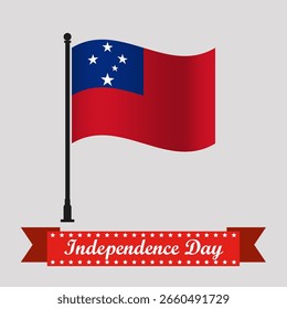 Dia da Independência de Samoa Plana com Bandeira Acenando