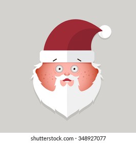 Flat santa claus surprise emoticon. vector illustration.