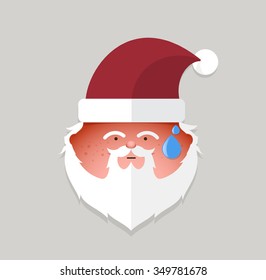 Flat santa claus tried emoticon. vector illustration.