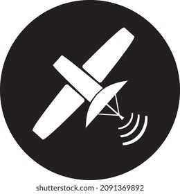 Flat satellite, broadcast, radar, receiver icon on Black background