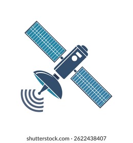 Ícone plano de comunicação por satélite, silhueta em negrito