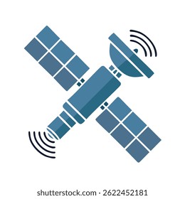 Ícone plano de comunicação por satélite, silhueta em negrito