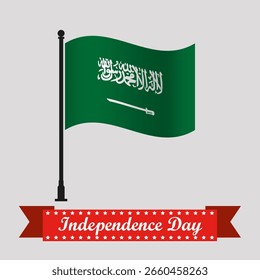 Día de la Independencia de Arabia Saudita con bandera ondeando