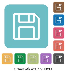 Flat save icons on rounded square color backgrounds.