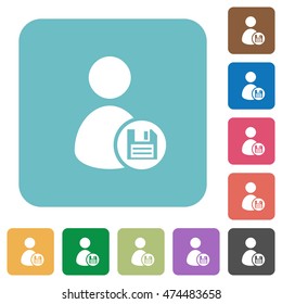 Flat save user account icons on rounded square color backgrounds.