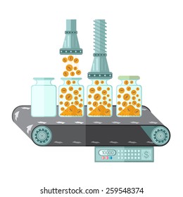 flat saving coin gold machine.Machine for closing of money in the bank.concept illustration