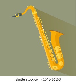 Flat saxophone isolated on grey background
