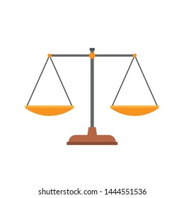 Flat Scales Icon. Equal Scalepans With Equal Weight In Balance And Harmony. Symbol Of Judgment, Comparison, Fairness. Flat Design Vector Illustration.