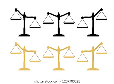 Flat scales of justice set. Empty scales in different position. Vector illustration.