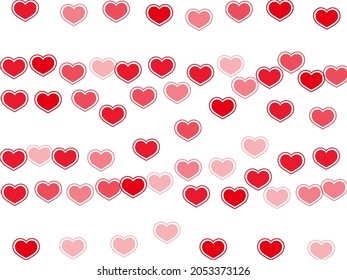 Flat scattered hearts confetti valentine background. Elegant invitation card backdrop. Framed hearts love pleasure symbols isolated on transparent background. Valentine's day lovely decor.