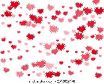 Flat scattered hearts flying vector illustration. Abstract holiday party decor. Bright hearts love emotion symbols isolated on transparent background. Valentine's day lovely decor.