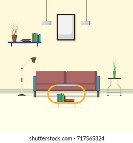 Flat scene design interior , living room, vector