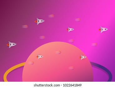 Flat scene of space with stars in pink and purple color.