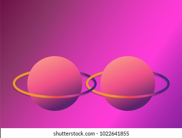 Flat scene of space with stars in pink and purple color.