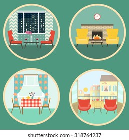 flat scenes of romantic dating in the interior. vector illustration