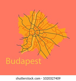 Flat Scheme Of The Budapest, Hungary. City Plan Of Budapest. Vector Illustration