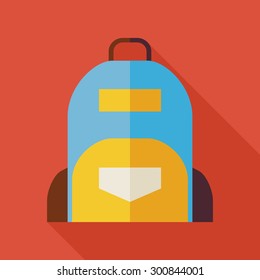 Flat School Bag Illustration with long Shadow. Back to School and Education Vector Illustration. Fashion Sac and Backpack