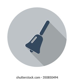 Flat School Bell icon with long shadow on grey circle