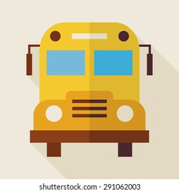 Flat School Bus Illustration with long Shadow. Back to School and Education Vector illustration. Flat Style Colorful Transport Object