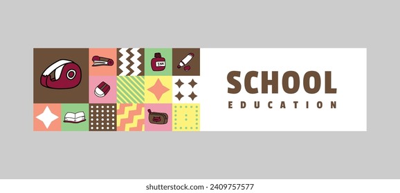 Flat school education horizontal banner design