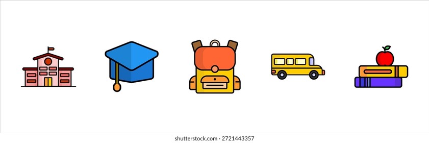 Flat school education icons pack learning object