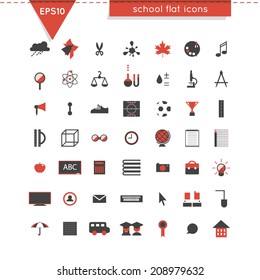 Flat of School Icons. Set isolated on white background. Vector illustration
