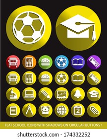 Flat School Icons with Shadows on Buttons 1. 
