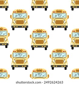 Flat school Illustration. School bus seamless pattern. Back to School.