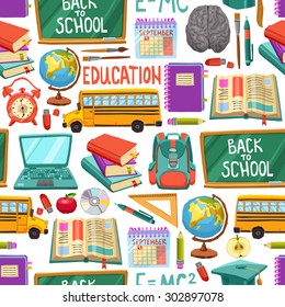 Flat School Seamless Pattern With Colorful Education Icons