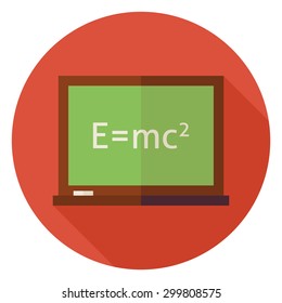 Flat Science and Education Chalkboard Circle Icon with Long Shadow. Back to School Vector illustration. Chemistry Maths Physics and Research Object. Learning and Studying