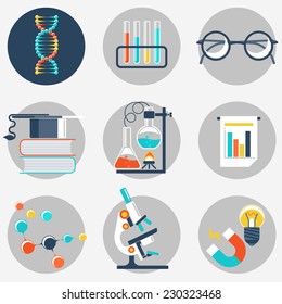 Flat science and education icon sets. Vector