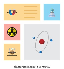 Flat Science Set Of Orbit, Electrical Engine, Irradiation And Other Vector Objects. Also Includes Radiation, Atom, Nuclear Elements.