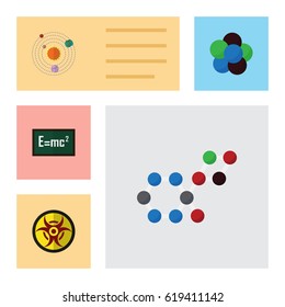 Flat Science Set Of Theory Of Relativity, Molecule, Danger And Other Vector Objects. Also Includes Risk, Theory, System Elements.