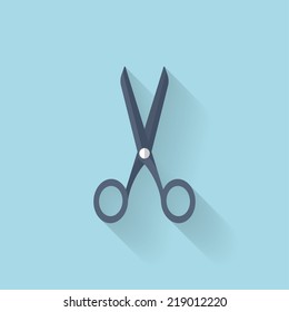 Flat scissors icon with long shadow