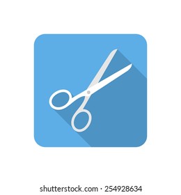 Flat scissors icon with long shadow. Vector illustration