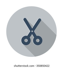 Flat Scissors icon with long shadow on grey circle