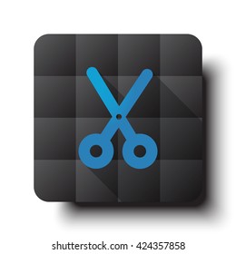 Flat Scissors icon on black app button with drop shadow