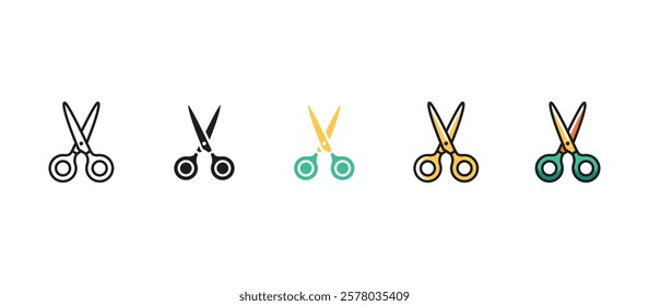 Flat scissors icon for stationery, cutting, crafting, office supplies, school tools, DIY projects, sewing, and hairdressing in vector illustration for business, education, and creativity