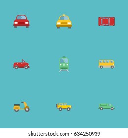 Flat Scooter, Carriage, Metro And Other Vector Elements. Set Of Auto Flat Symbols Also Includes Bus, Suv, Cabriolet Objects.