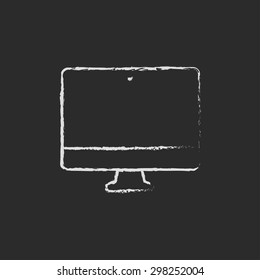 Flat screen hand drawn in chalk on a blackboard vector white icon on a black background