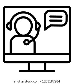Flat screen with human avatar wearing headphones, online dealing icon