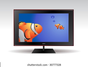 flat screen LCD tv with fishes