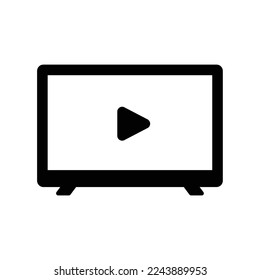 Icono de pantalla plana de televisión LED para el entretenimiento y para propósitos multimedia en estilo sólido negro
