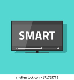 Flat screen smart tv with video vector icon, led television display with smart digital technology text